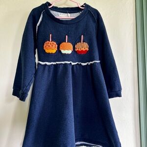 Monica & Andy organic cotton Navy Blue Dress with Candy Apple Design
